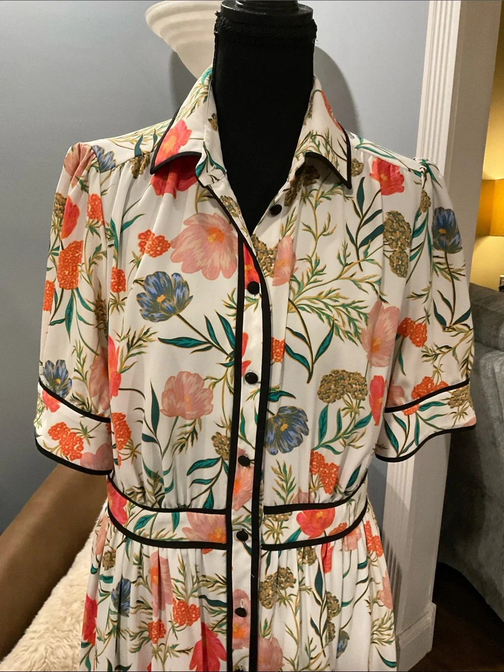 Kate Spade Picnic Perfect Blossom Womens Size 10 Tiered Ruffle Sleeve Shirtdress